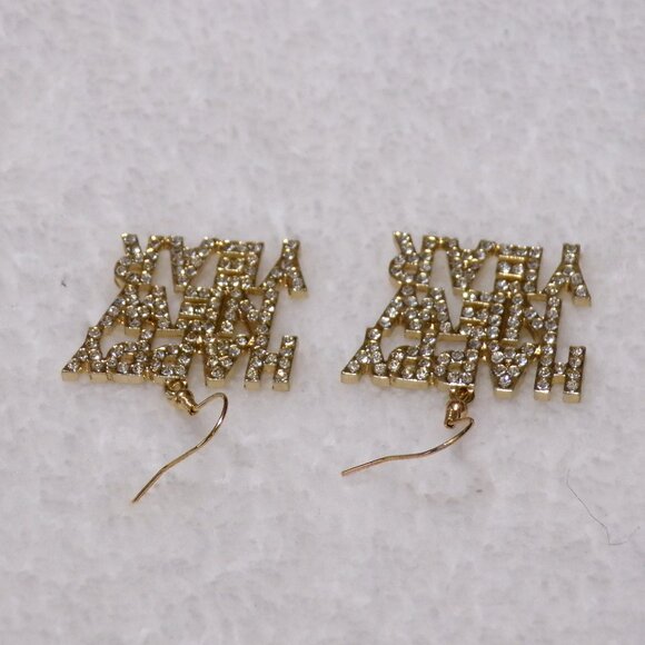 NEW Gold Happy New Year Earrings Crystal Rhinestones - Picture 5 of 5